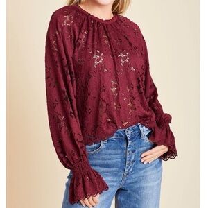 Free People Long-Sleeve Blouse - Burgundy - S